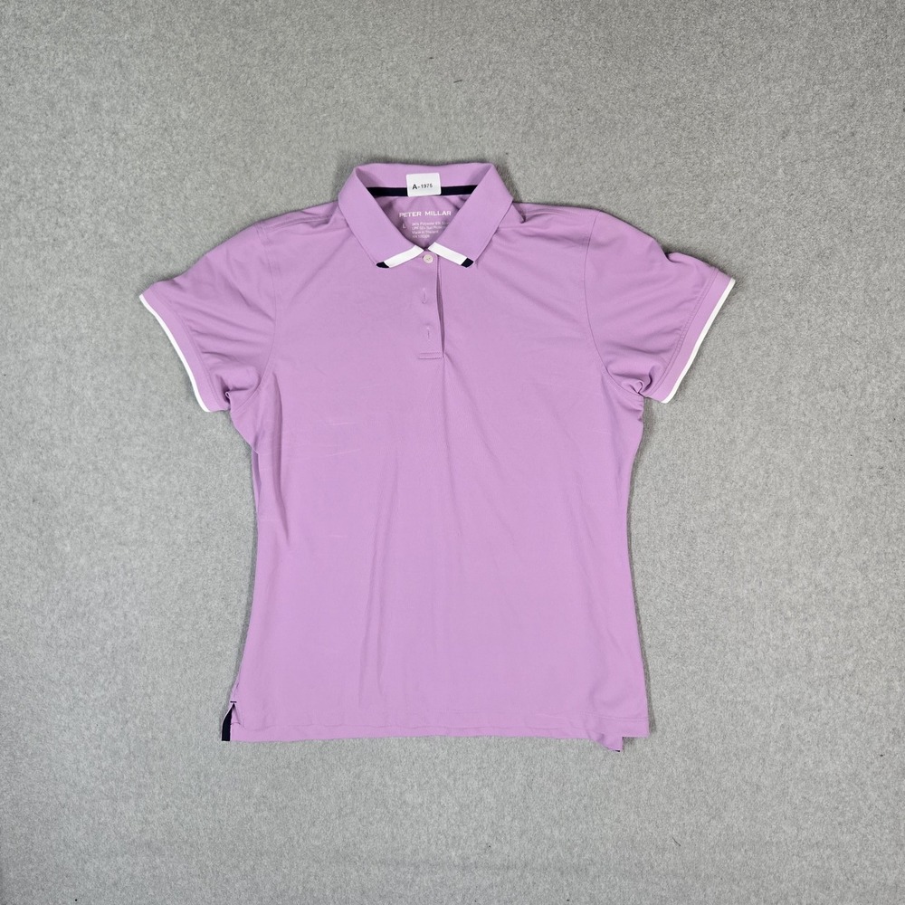Peter Millar Women Polo L Purple Golf Shirt Activewear UPF Logo Short Sleeve